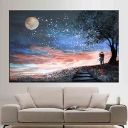 Couple Artwork, Moon Landscape Printed, Starry Sky Printed, Couple Gift Printed, Lover Gift Canvas Art, Moon Printed, Ro