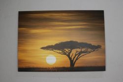 3d wall art, 3d canvas, living room wall art, serengeti sunrise landscape, africa landscape poster, tree landscape poste