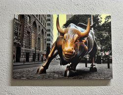bull satue artwork, new york landscape art canvas, wall street poster, view art canvas, charging bull poster, buffalo pr