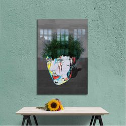 Glass Art, Glass Printing, Wall Decor, Man Portrait Tempered Glass, Abstract Face Glass Decor, Surreal Tempered Glass, M