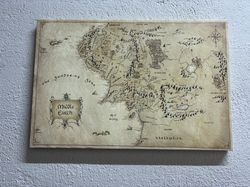 Lord Of The Rings Movie Map, World Map Artwork, Middle Earth Antique Map Wall Decor, Middle Earth Printed, Map Art Canva