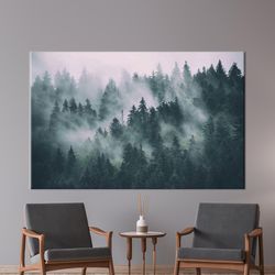 misty mountain printed, forest landscape printed, view canvas art, mountain landscape wall decor, misty forest printed,