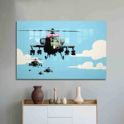 Wall Decor, Glass Wall Art, Wall Decoration, Banksy Helicopter, Street Glass Decor, Helicopter Graffiti Glass Wall Art,