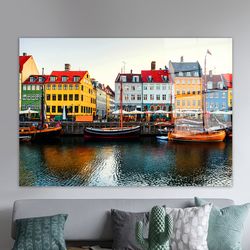 denmark nyhavn view,large glass wall art,glass wall art modern,landscape glass wall art,glass,denmark glass printing,