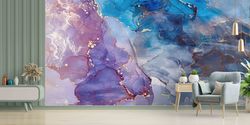 Purple And Blue Marble, Gold Marble Wallpaper, Blue Marble Mural, Marble Wall Art, Gold Wall Poster, Alcohol Ink Wall Pr