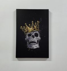 skull king, skeleton art canvas, skull king wall decor, black and gold art canvas, modern canvas art, abstract canvas de