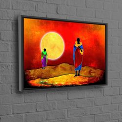 two african men, abstract landscape canvas art, abstract sun artwork, black people canvas art, african wall decor, afric