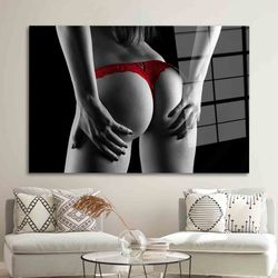 sensual woman photo wall decor, red lingerie glass wall, sexy glass wall art, nude glass, sensual wall decoration, woman
