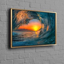 Sunset Poster, Ocean Canvas Art, Wave Canvas Art, Surfer Wave Poster, Sea Wall Decor, Nature Canvas, Seascape Art, View