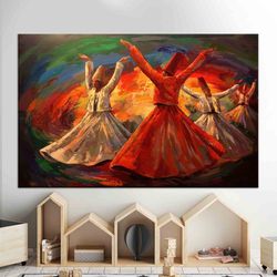 Whirling Dervish Oil Painting Print, Framed Wall Art, Home Decor Wall Art, Oil Painting Print, Large Canvas, Muslim Hous