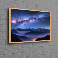 Sky Wall Art, Night Canvas Art, Fog Poster, Milky Way Printed, Landscape Canvas, Above Clouds Poster, Cloud Art Canvas,