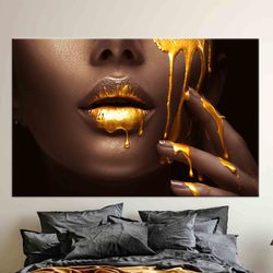 gold lip woman 3d canvas, wall decor, home decor wall art, 3d canvas, african wall decor, african woman gold lip, abstra