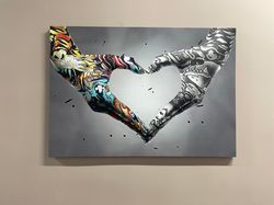 Love Graffiti Canvas, Canvas Home Decor, 3D Wall Art, Canvas Print, Love Hand Graffiti, Banksy Art Canvas, Love Hand Gra
