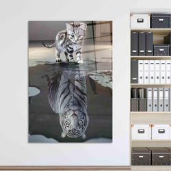 Glass Wall Art, Glass, Glass Wall Decor, Tiger Reflection Cat, Tiger Reflection Cat Wall Decor, Animal Glass, Cat Lover