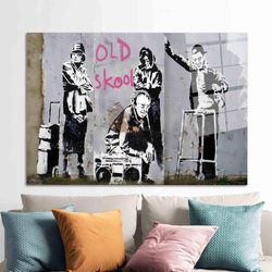 glass, canvas glass art, mural art, iconic banksy old skool grannies, abstract glass wall art, banksy glass, banksy old