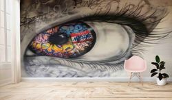 Eye Graffiti Wallpaper, Abstract Eye Wall Art, Eye Wall Decals, Graffiti Paper Art, Modern Wallpaper, Wall Art Decor, Gi