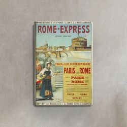 rome express vintage travel canvas photo, paris-lyon mediterranee wall art, rafael de ochao, lithography print, paris ro