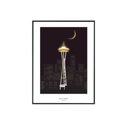 Seattle Space Needle Poster Framed Canvas Print, Tower Poster, Vector poster, abstract poster, city poster, illustration
