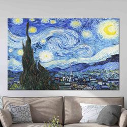 Framed Canvas Wall Art, The Starry Night Canvas, Van Gogh Canvas Poster, Starry Night Wall Art Decor, Famous Wall Art, L
