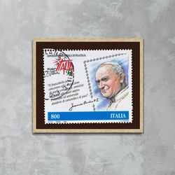 Pope John Paul II Postage Stamp, talia Stamp, Poland, Art Postage, Catholicism, Vintage Poster, Travel Poster Prints, ca