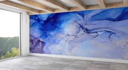 Paper Wall ArtModern Wall Paper,Blue Marble Wall Decor,Silver Mural,3d Wall Paper,Contemporary Wall Decor,Abstract Wall