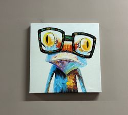 Wall Decor, Canvas Art, Canvas Wall Art, Rainbow Frog With Glasses, Rainbow Frog With Glasses Art Canvas, Frog With Glas