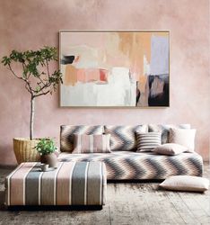 pink abstract painting, minimalist canvas wall art, modern acrylic painting on canvas, original wall art for living room