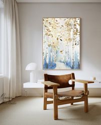 abstract birch canvas wall art,original aspen oil painting on canvas,extra large trees canvas art,modern landscape paint
