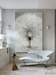 original abstract ballerina canvas art, large ballet dancer oil painting on canvas, modern ballerina fine art for living