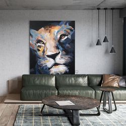 Original Lion Oil Painting on Canvas, Large Abstract Lion Canvas Wall Art, Modern Impressionist Animal Artwork for Livin
