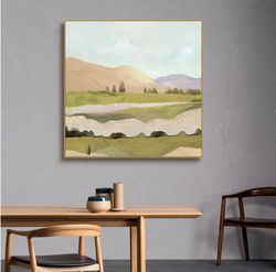 Large Abstract Landscape Oil Painting on Canvas, Original and Hand-painted Landscape Wall Art, Modern Minimalist Nature
