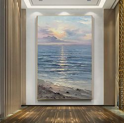 original oil painting on canvas sea landscape painting,large wall sky sea painting,sea level painting of sunrise landsca