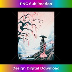 Woodblock Mount Fuji Cherry Blossom Geisha Long Sleeve - Sublimation-Optimized PNG File - Elevate Your Style with Intricate Details