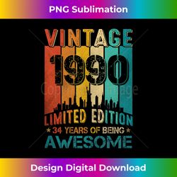 34th Birthday Vintage 1990 Retro 34 Year Old Birthday Decor - Chic Sublimation Digital Download - Crafted for Sublimatio