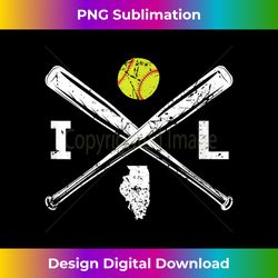 Illinois Softball Bats & Ball Retro Style Softball Player - High-Quality PNG Sublimation Download
