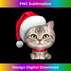 gray tabby cat in santa claus hat christmas - instant png sublimation download