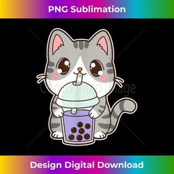 Kawaii Cute Boba Kitty Cat Purple Taro Bubble Pearl Milk Tea - Digital Sublimation Download File