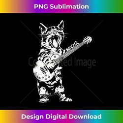 Womens Cat Rocker Funny Kitty Plays Guitar Rockstar Cats Guitarist V-Neck - Elegant Sublimation PNG Download