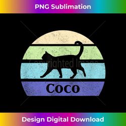 Coco- Silhouette Cat with Vintage, Retro style Cat Name - Signature Sublimation PNG File