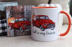 vintage fall truck coffee mug & coaster set, fall coffee mugs, fall gift ideas, fall coasters, gift sets, fall coffee cu