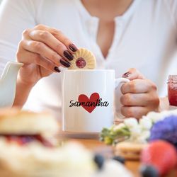 Heart name romantic milestone personalised mug for valentines day anniversary birthday gift for her or him