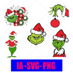Grinch Face Svg, Grinch Hand, Grinch SVG Bundle, Grinch Ornament, Grinch Smile, Christmas, Digital Cut Vector Files, Uni