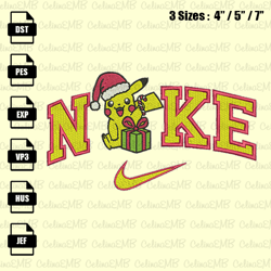 Nike Pikachu Santa Hat Christmas Embroidery Design, Christmas Embroidery File, Instant Download