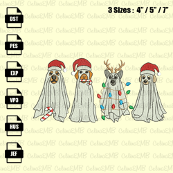 Four Ghost Dog Spooky Christmas Embroidery Design, Christmas Embroidery File, Instant Download