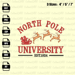 North Pole University Christmas Embroidery Design, Christmas Embroidery File, Instant Download