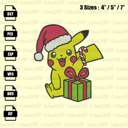 Pikachu Santa Hat Christmas Embroidery Design, Christmas Embroidery File, Instant Download