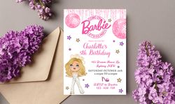Disco Barbie Birthday Invitation Download for Print or Text 5x7, Editable Digital Barbie Printable Invite Template