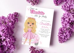 Pink Barbie Birthday Invitation Download for Print or Text 5x7, Editable Digital Barbie Printable Invite Template