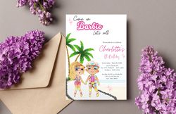 Barbie and ken roller skating Birthday Invitation Download for Print or Text 5x7, Editable Digital Printable template