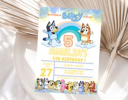 Digital Bluey Birthday Invitation Download for Print or Text 5x7, Editable Bluey and Bingo Printable Invite Templa